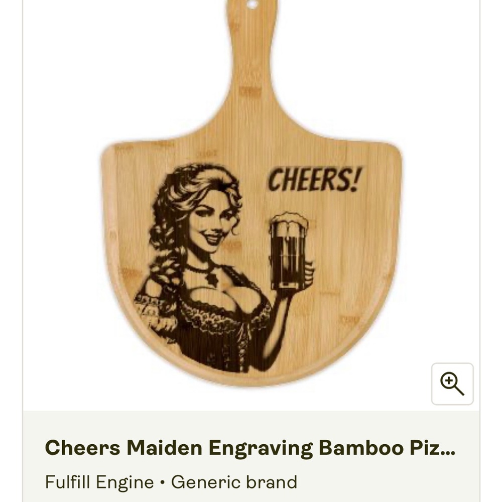 Bamboo Pizza Serving Paddle with Maiden Engraving
